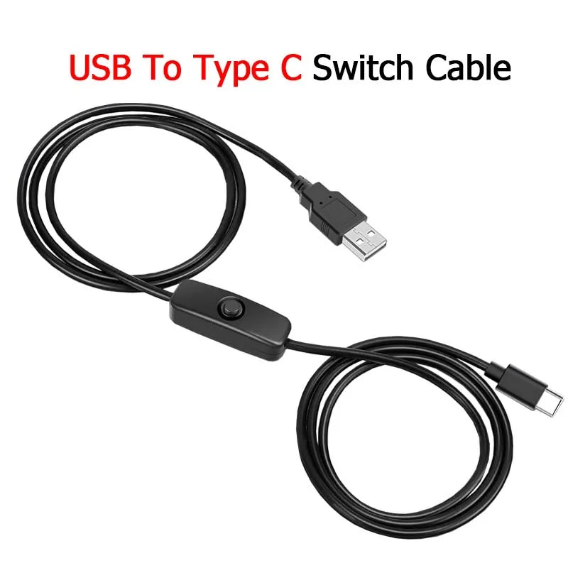 USB to Type C Switch Cable DC 5V 2A Power Supply Extension Wire On/Off Button Switch Electrical Line