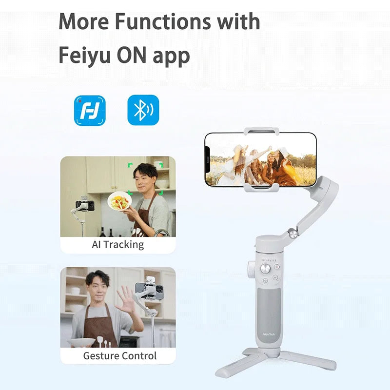 FeiyuTech VB4SE Smartphone Stabilizer with Face Tracking, Foldable 3-Axis Gimbal & Focus Knob