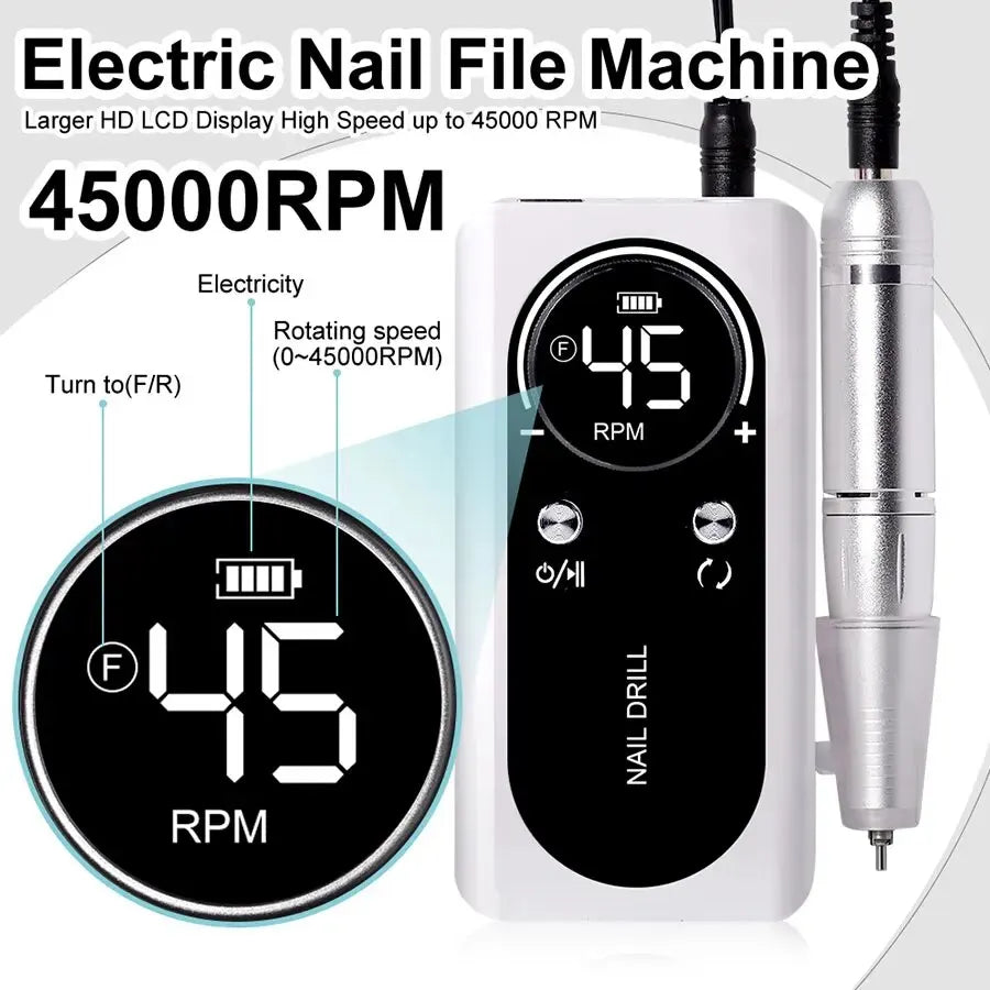 Limegirl Professional 45000RPM Electric Nail Drill Machine – Rechargeable & Low Noise Manicure Tool