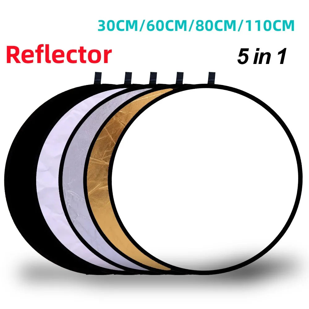 RF01 24" Reflector 5in1 30CM 60CM 80CM 110CM Silver, White & Gold Portable Collapsible Soft Light