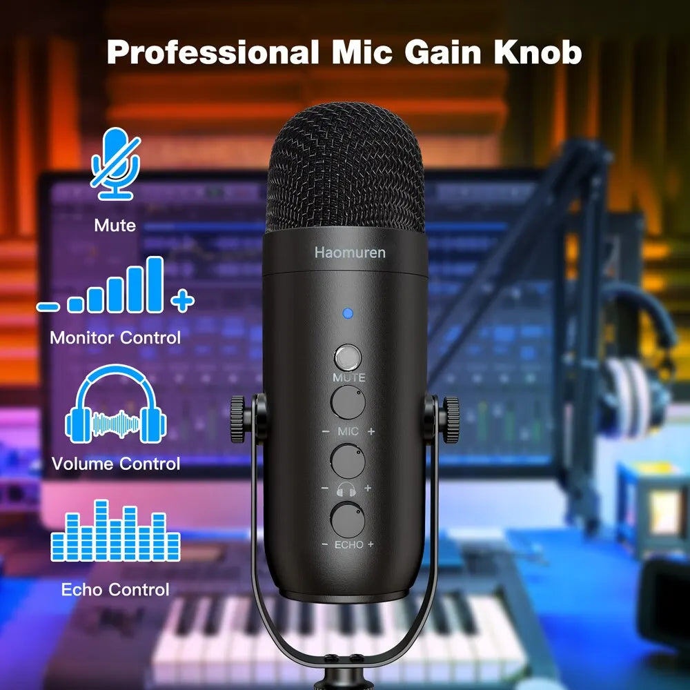 Professional USB Streaming Podcast PC Microphone Studio Cardioid Condenser Mic Kit with Boom Arm