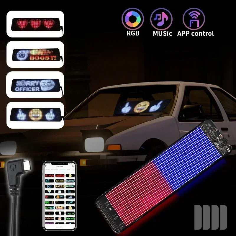 Car LED Matrix Pixel Panel DIY RGB Lighting Graffiti Scrolling Text Board Windshield Advertising