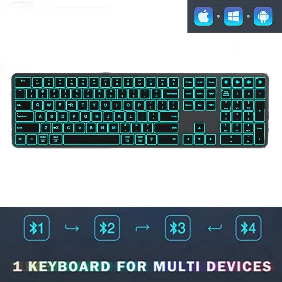 MOFii Bluetooth Multi-Device Keyboard 7-Color Backlit, Rechargeable, Full-Size for PC, Laptop Tablet