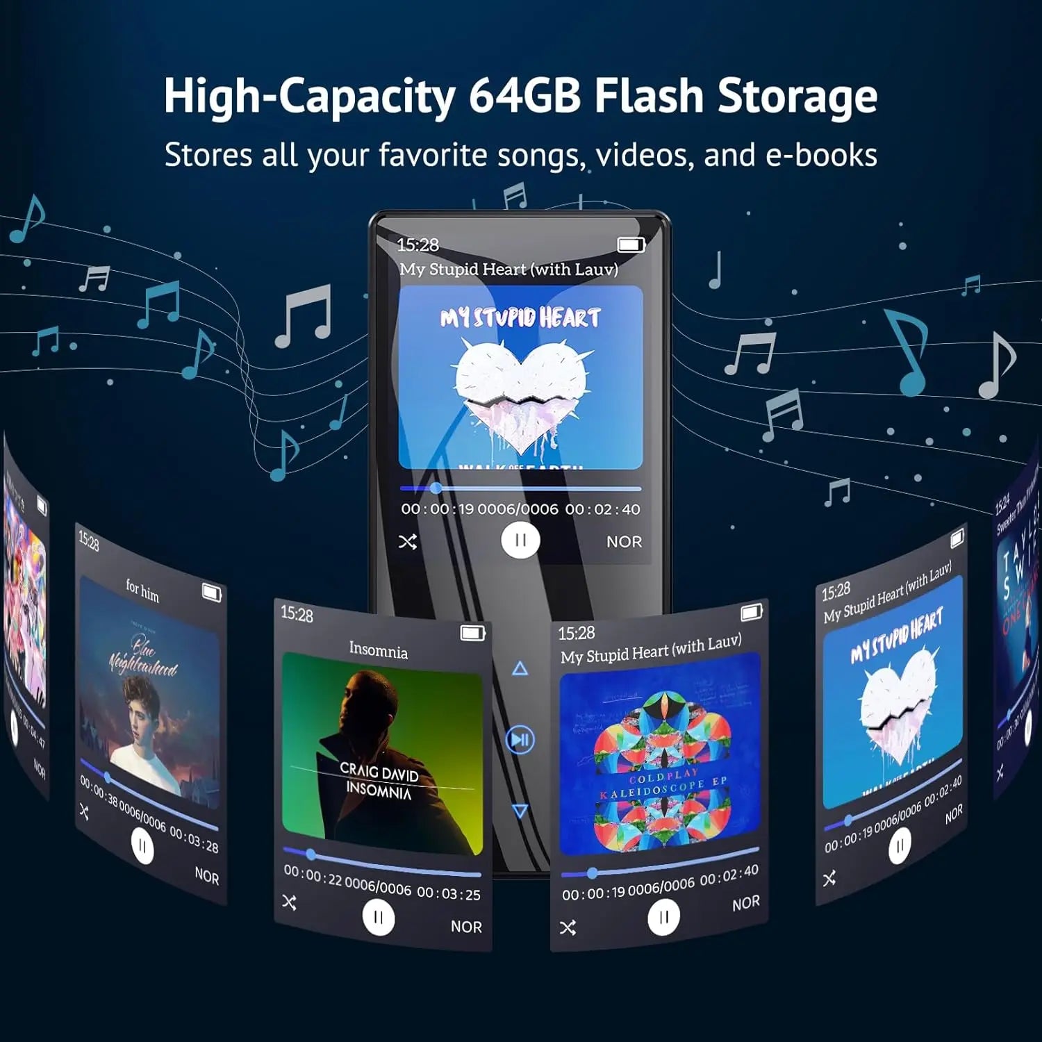 128GB MP3 Player with Bluetooth 5.3, Built-In Speaker, FM Radio, HiFi Sound, and Voice Recorder