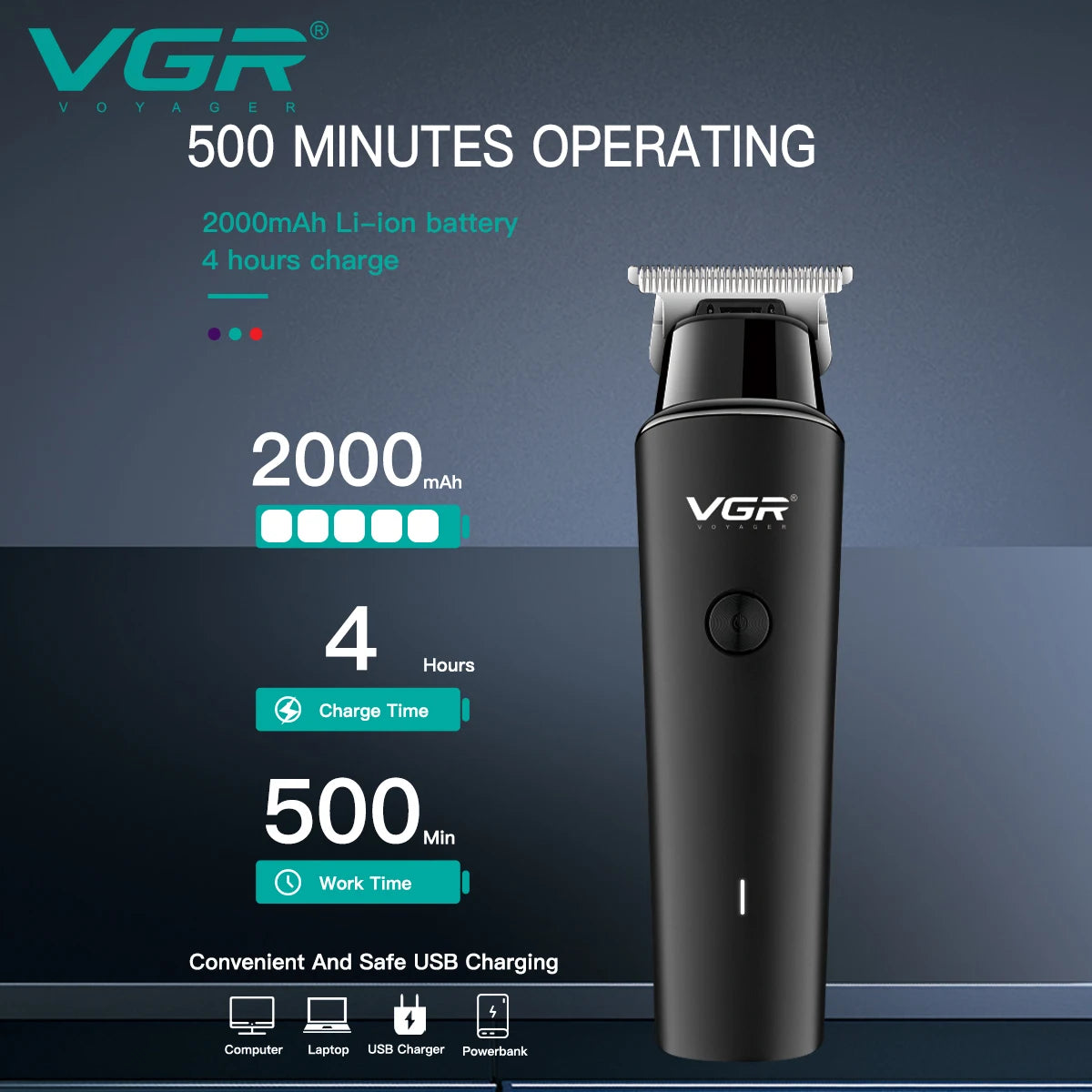 VGR Hair Trimmer Cordless Clipper 0mm Cutting Machine USB Rechargeable Barber Trimmer V-933