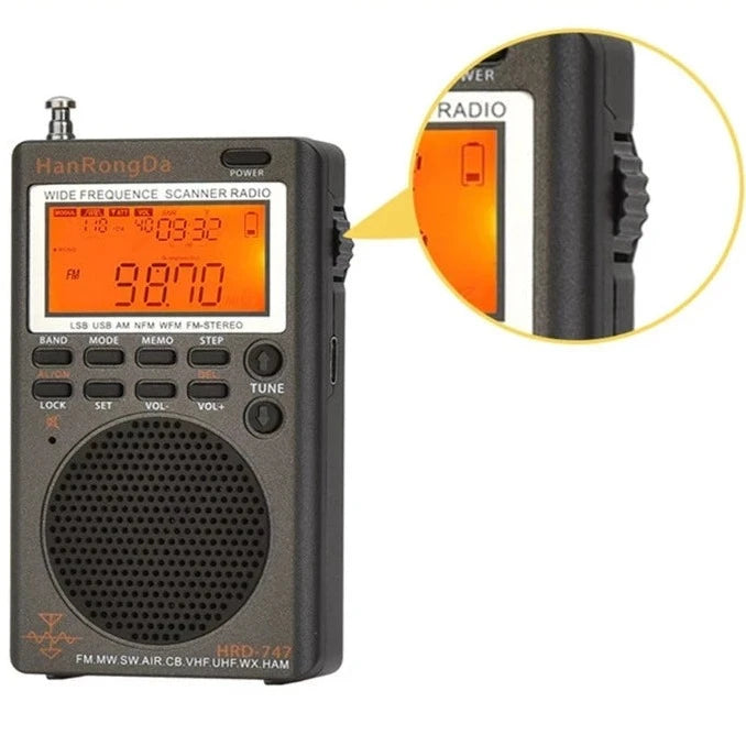 HRD-747 Portable All-Band Digital Radio with SSB, Shortwave, FM, LSB, AIR, CB, VHF, UHF, & NOAA