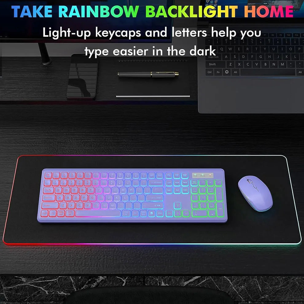 JOMAA Rechargeable Backlit Wireless Keyboard and Mouse Combo | RGB Full-Size Slim Ergonomic Set