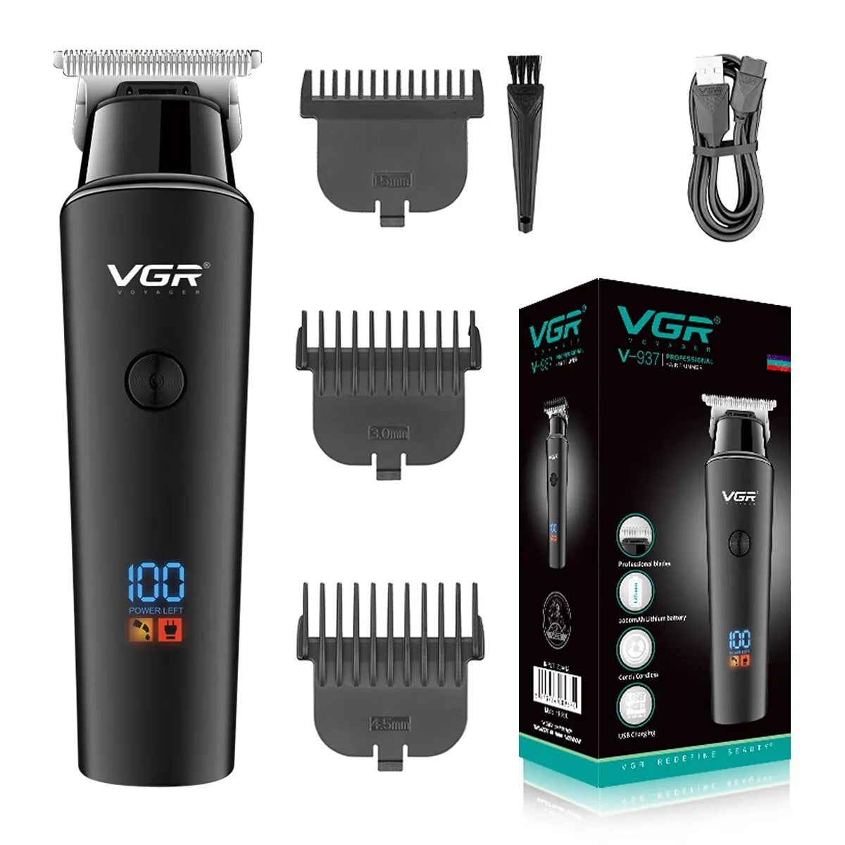 VGR Hair Trimmer Cordless Rechargeable LED Display Professional Electric Hair Clipper Trimmer V-937