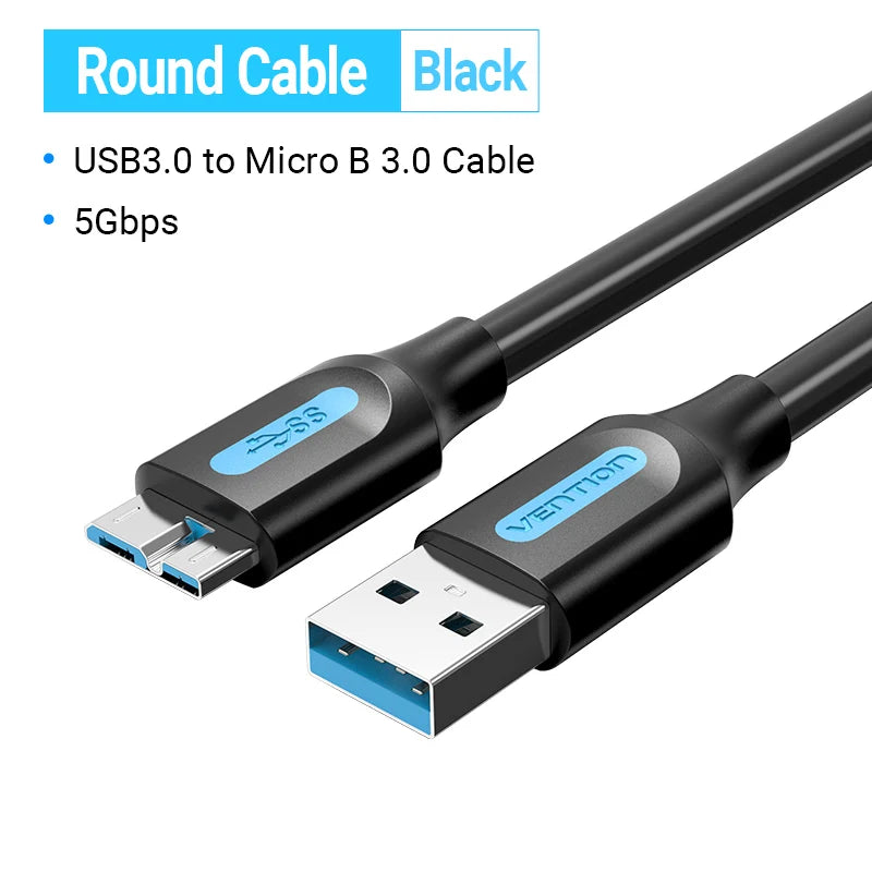 Vention USB 3.0 Micro B Cable - Fast Charging & High-Speed Data Transfer for Hard Drives & Samsung