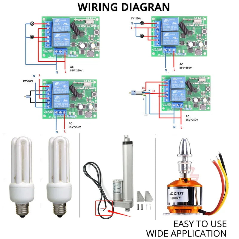 433Mhz Remote Switch for Garage Door Universal Remote AC 85V - 250V 110V 220V 2CH Relay Receiver