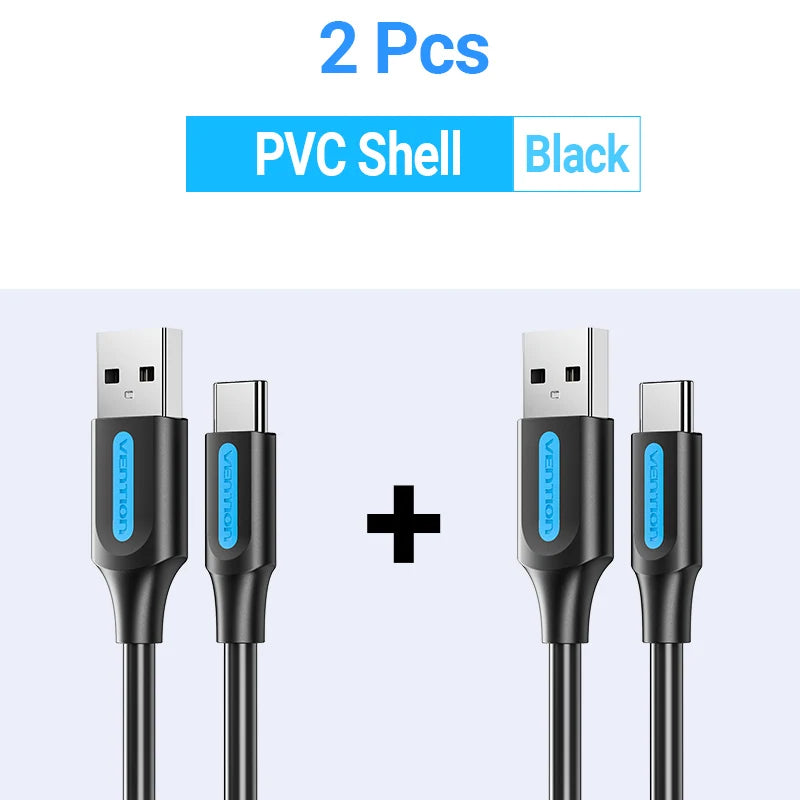 Vention USB C Charging Cable 3A Fast Charger for Xiaomi, Huawei, Samsung S21, and Type-C Devices