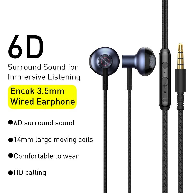 Baseus Bass Sound In-Ear Earphones with Mic | Wired Sport Headset for Phones & MP3