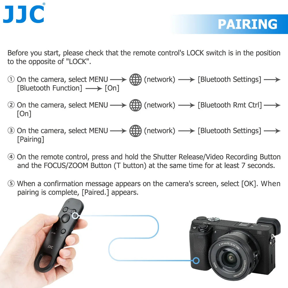 JJC Wireless Bluetooth Remote for Sony ZV-E1, ZV-E10, A7R V, A7 IV, A7 III, FX30, A7CR, and More