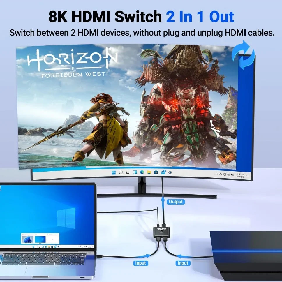 8K 60Hz Bi-Directional HDMI-Compatible Switch Splitter 2-In-1-Out/1-In-2-Out Adapter for PS4 TV Box