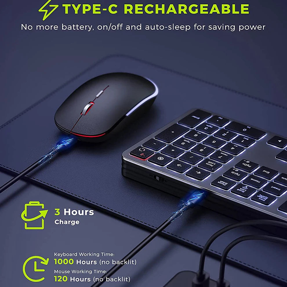 JOMAA Rechargeable Wireless Keyboard and Mouse Combo | Silent Backlit Slim Full-Size Set for Windows