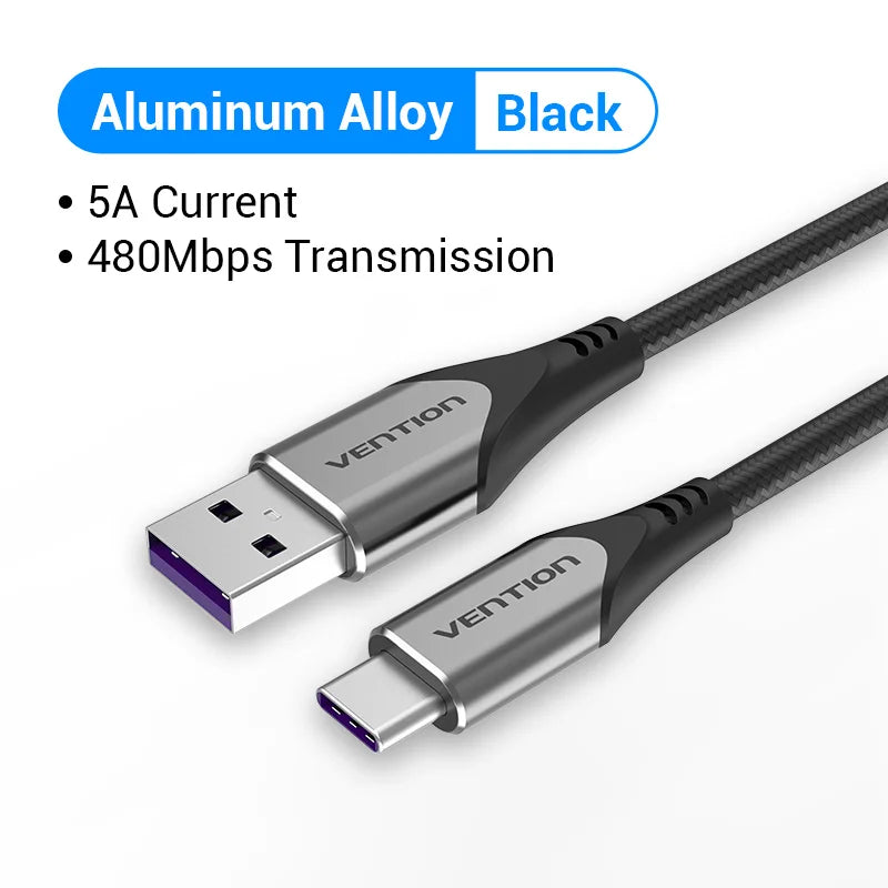 Vention USB C Charging Cable 3A Fast Charger for Xiaomi, Huawei, Samsung S21, and Type-C Devices