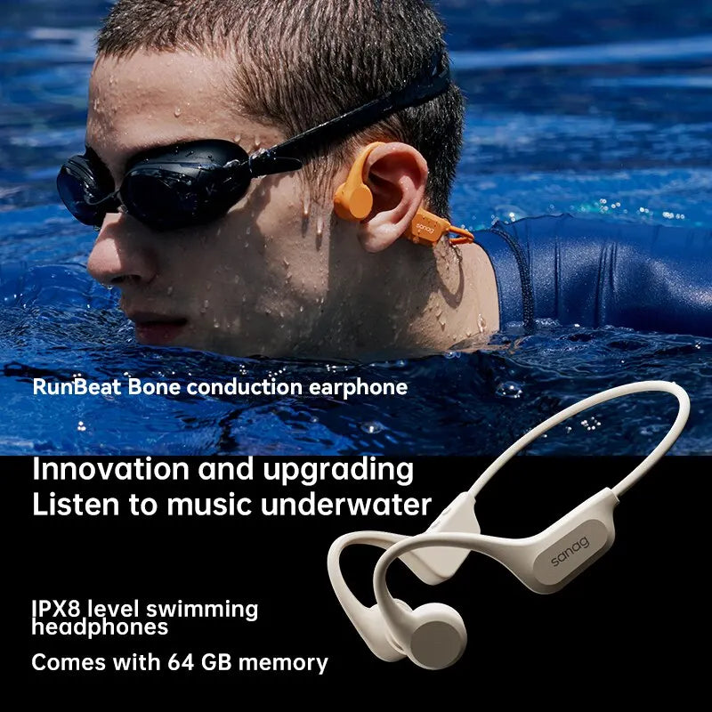 Sanag B60 Pro Bone Conduction Earphone IPX8 Wireless Open Headset Bluetooth 5.3 Swimming Bluetooth