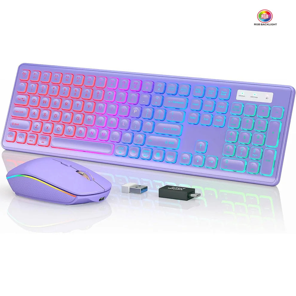 JOMAA Rechargeable Backlit Wireless Keyboard and Mouse Combo | RGB Full-Size Slim Ergonomic Set