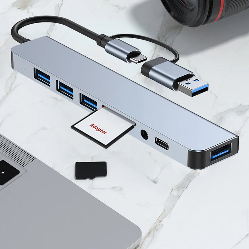 8-IN-2 USB HUB 3.0 USB C HUB Dock Station 5Gbps High Speed Transmission USB Splitter Type C to USB