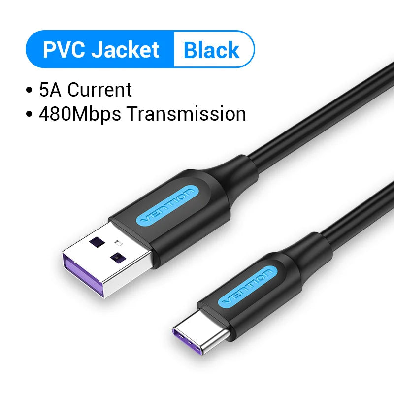 Vention USB C Charging Cable 3A Fast Charger for Xiaomi, Huawei, Samsung S21, and Type-C Devices