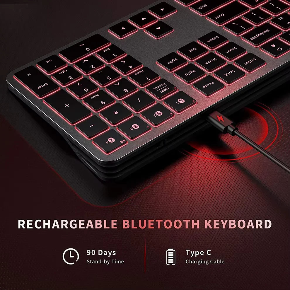 MOFii Bluetooth Multi-Device Keyboard 7-Color Backlit, Rechargeable, Full-Size for PC, Laptop Tablet