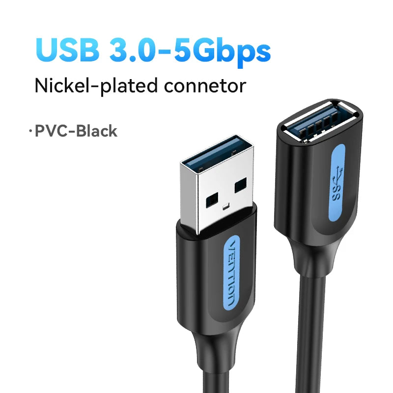 Vention USB 3.0/2.0 Extension Cable - Male to Female Data Cord for Smart TV, PS4, Xbox One, and PC