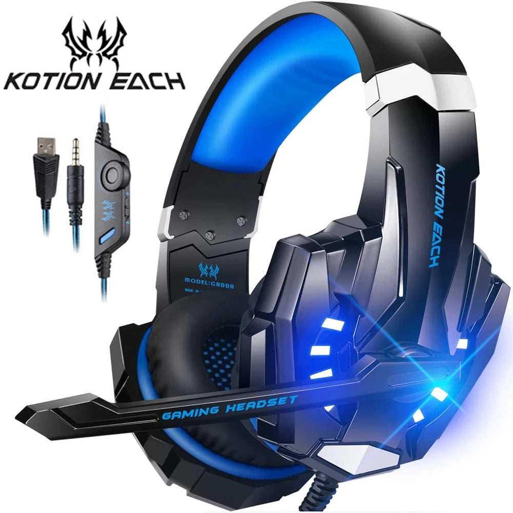 KOTION EACH Gaming Headset – Deep Bass Stereo Wired Headphone with LED Light & Microphone