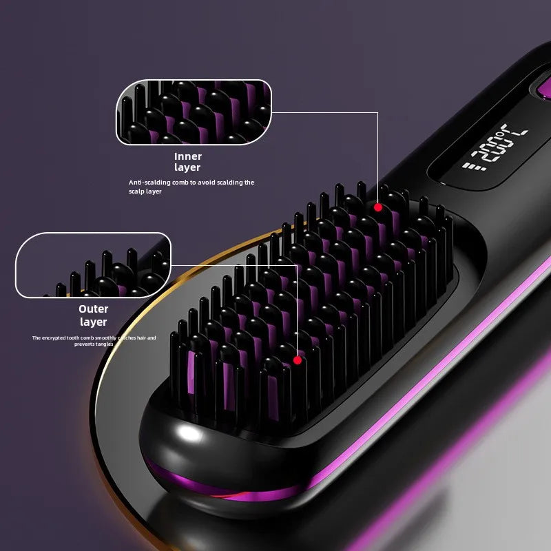 LCD Straight Hair Comb – Portable Cordless Hair Straightener for Travel & Daily Styling