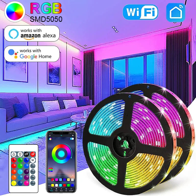 LED Strip Light WIFI Bluetooth Control 5050 RGB Led Lights Flexible Ribbon Luces Led 1M-30M 5V USB