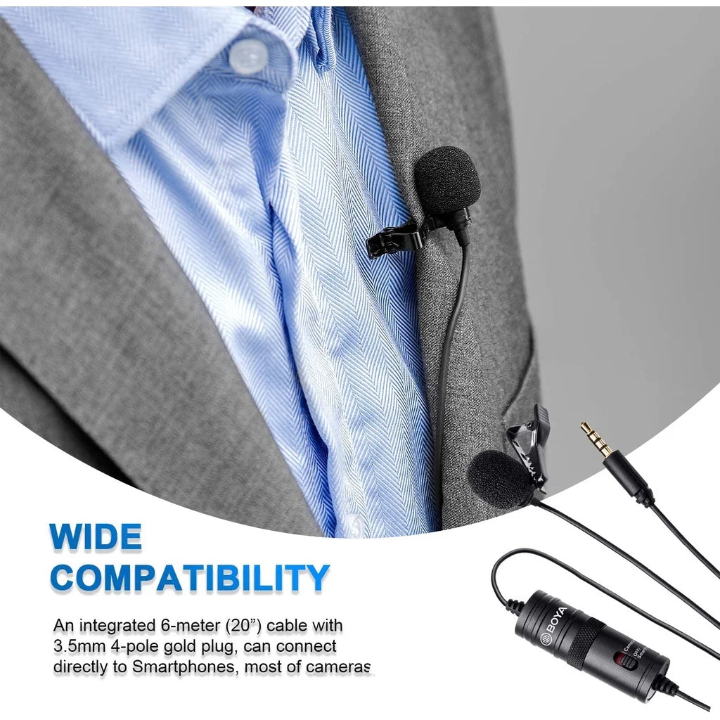 BOYA BY-M1 Condenser Lavalier Lapel Clip-on Microphone 3.5mm TRRS 6M Mic for PC, iPhone & DSLR