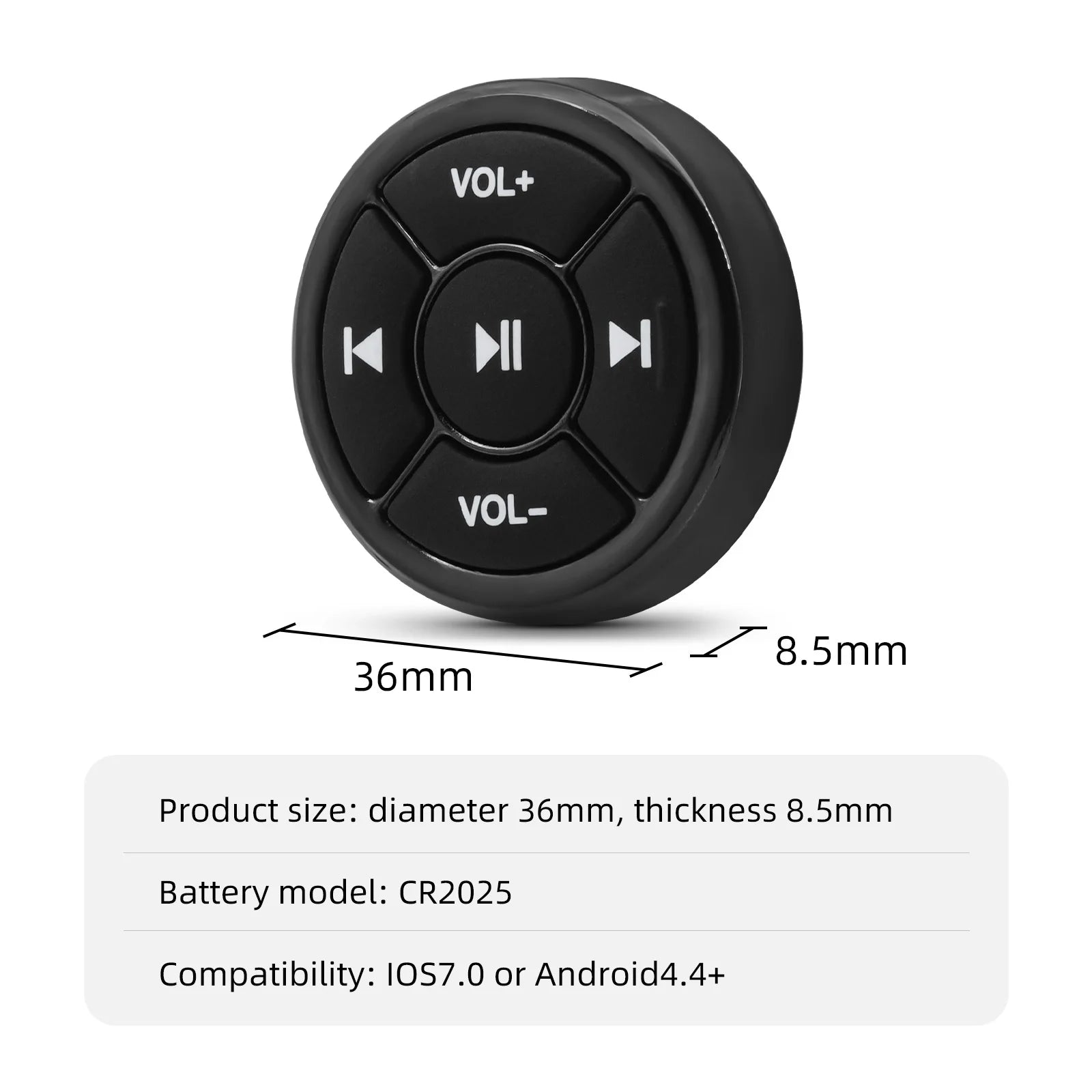 Wireless Bluetooth-Compatible Media Button Remote Controller for IOS/Android, Car & Motorcycle Use