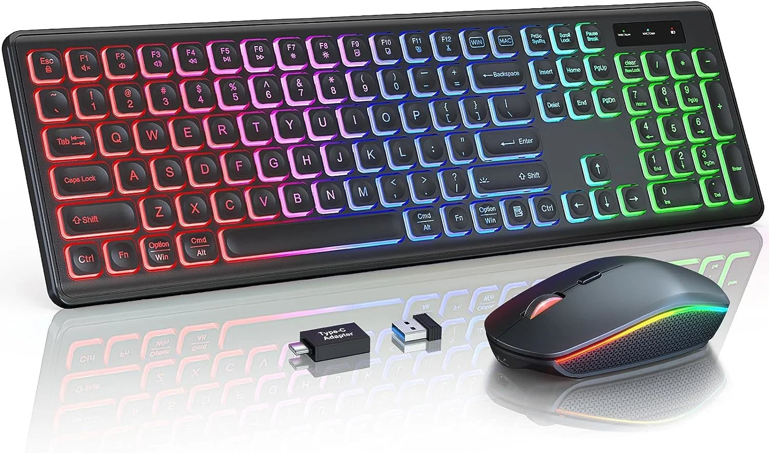 JOMAA Wireless Keyboard and Mouse Combo | RGB Backlit, Rechargeable, Ergonomic, 2.4GHz Connection