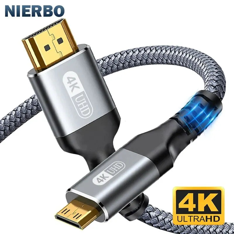 NIERBO Mini HDMI to HDMI Cable 4K 60Hz High-Speed Braided Cable Bi-Directional for Tablet & Camera