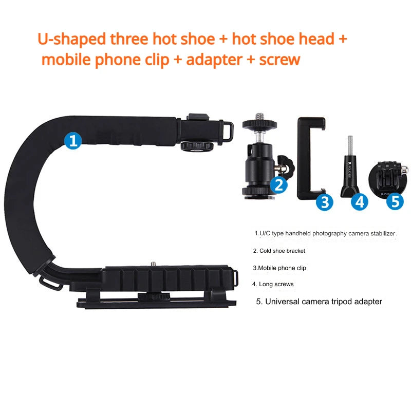 U-Shaped Portable Handheld Camera Stabilizer for SLR & DV – Video Handle & C-Shaped Steadicam Kit