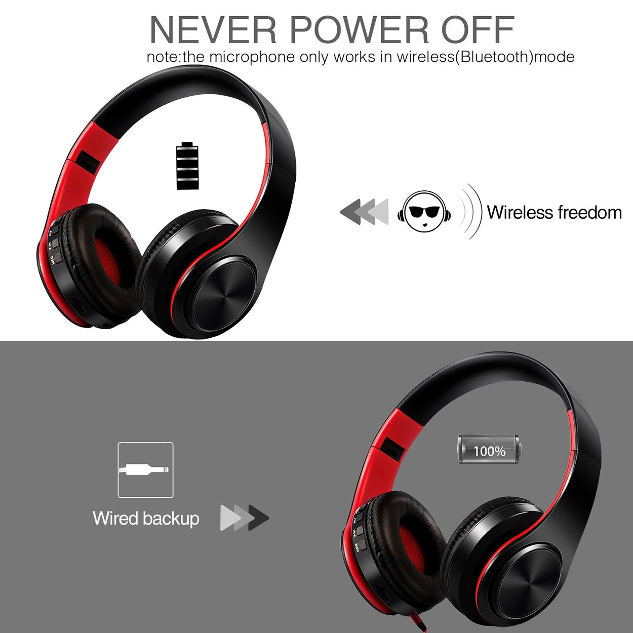 Wireless Bluetooth Headphones Stereo Headset Music Sports Overhead Earphone with Mic for you Device