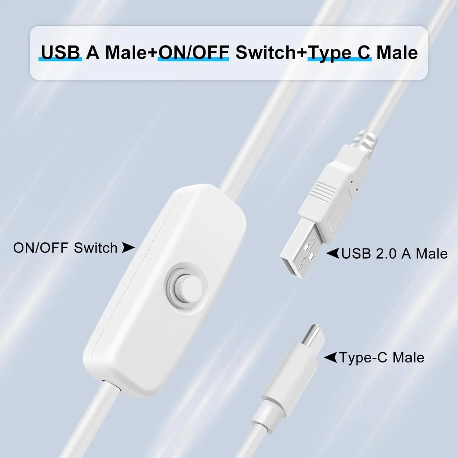 USB to Type C Switch Cable DC 5V 2A Power Supply Extension Wire On/Off Button Switch Electrical Line