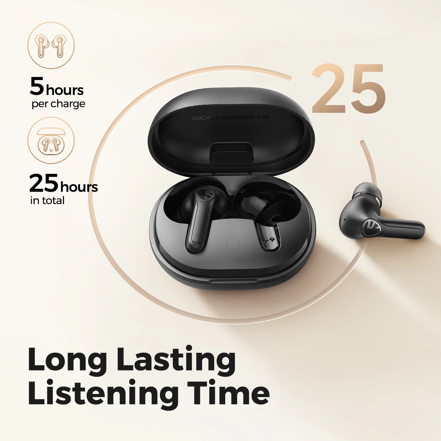 SOUNDPEATS LIFE Wireless Earbuds: Active Noise Cancelling, BT 5.2, AI ENC, 12mm Driver, 25H Playtime