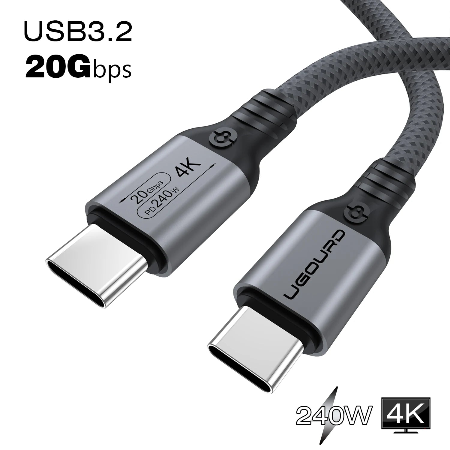 UGOURD 20Gbps USB-C Cable – USB3.2 Gen2x2, 240W Fast Charging, 4K Video Output