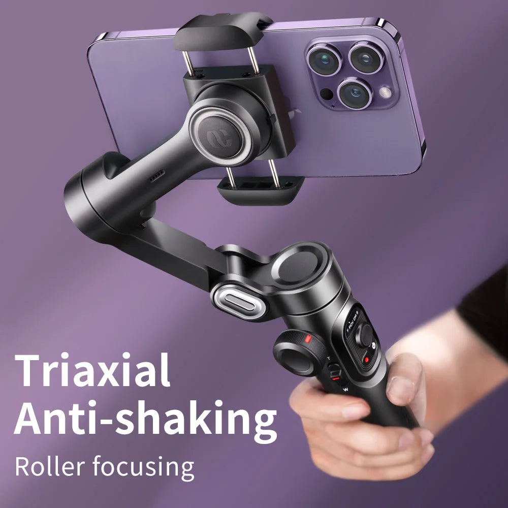 AOCHUAN 3-Axis Handheld Gimbal Stabiliser for Smartphone with Fill Light