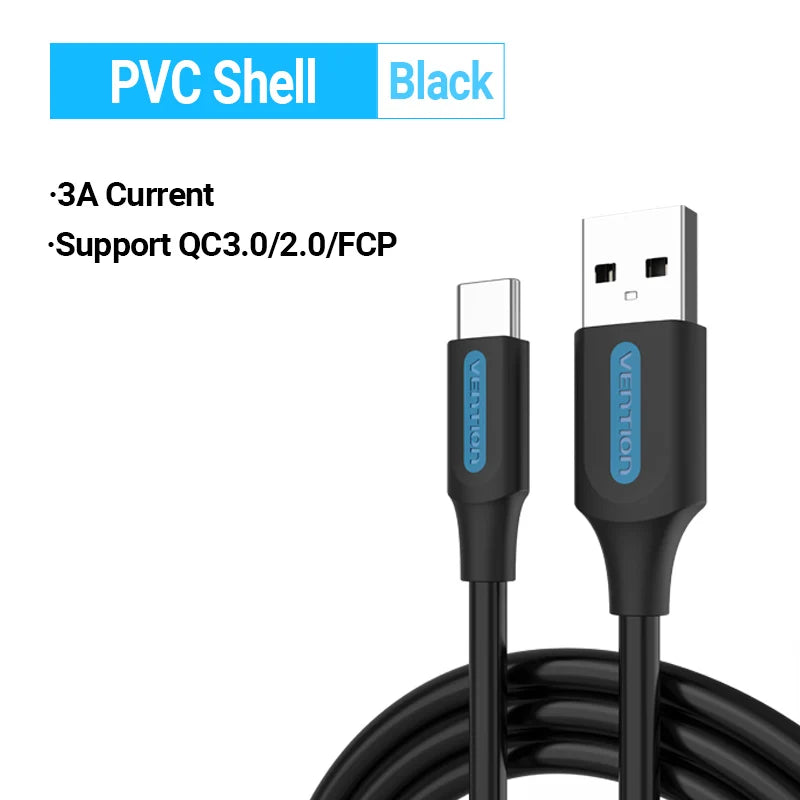 Vention USB C Charging Cable 3A Fast Charger for Xiaomi, Huawei, Samsung S21, and Type-C Devices