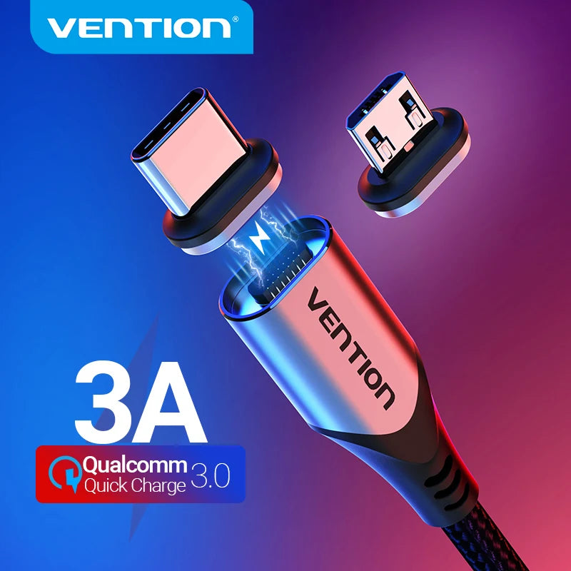 VENTION Magnetic Charge Cable – 3A Fast Charging, 2-in-1 USB Type-C & Micro USB Cord