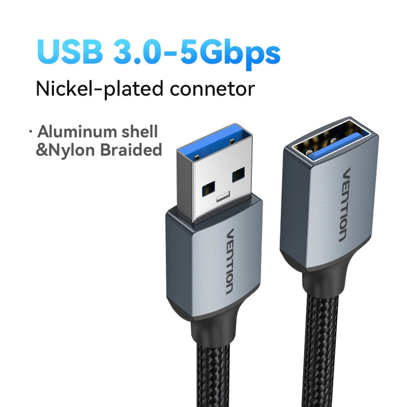 Vention USB 3.0/2.0 Extension Cable - Male to Female Data Cord for Smart TV, PS4, Xbox One, and PC