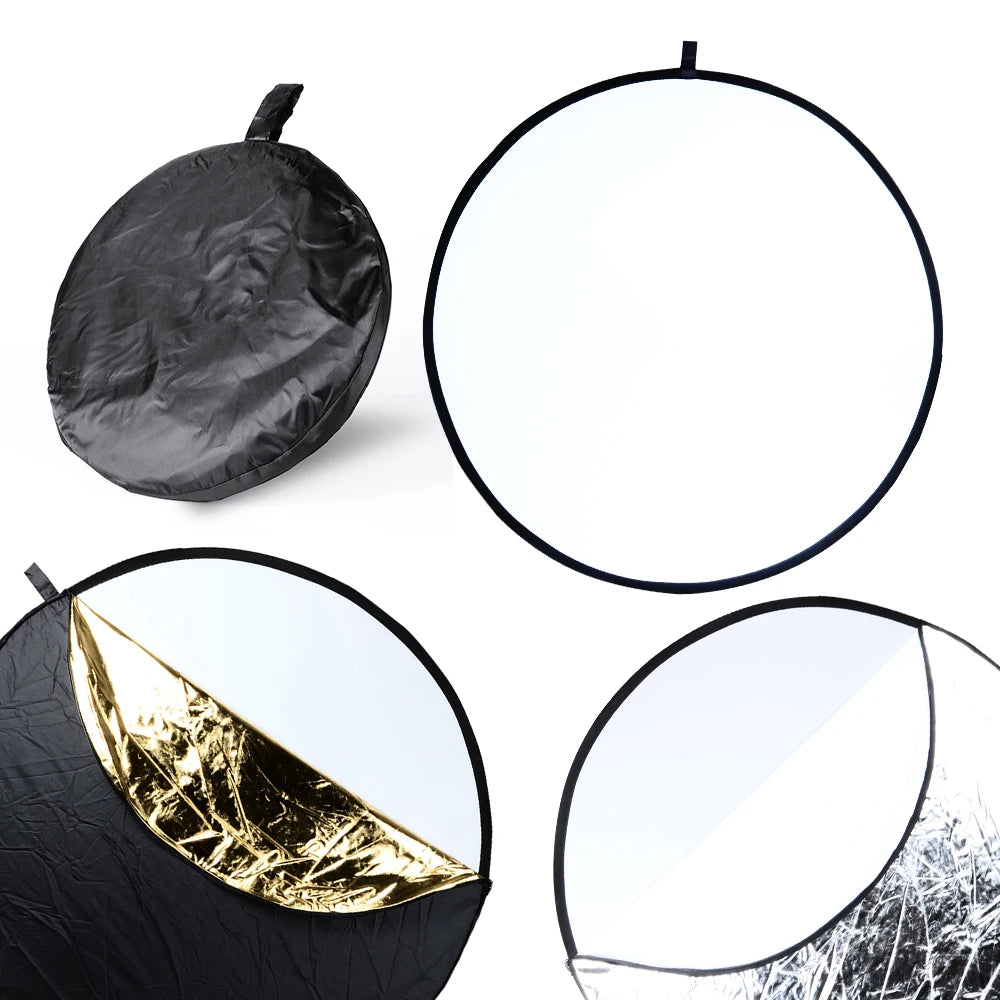 RF01 24" Reflector 5in1 30CM 60CM 80CM 110CM Silver, White & Gold Portable Collapsible Soft Light