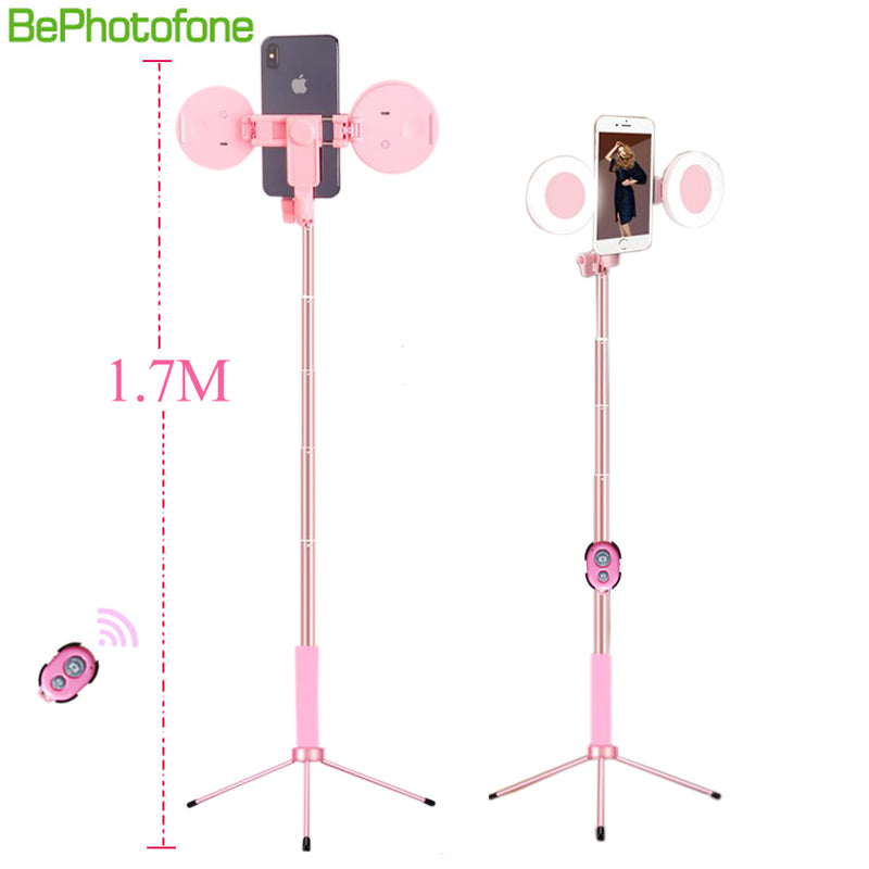 2019 new 1.7m Extendable live Tripod Selfie Stick LED Ring light Stand 4 in 1 With Monopod Phone