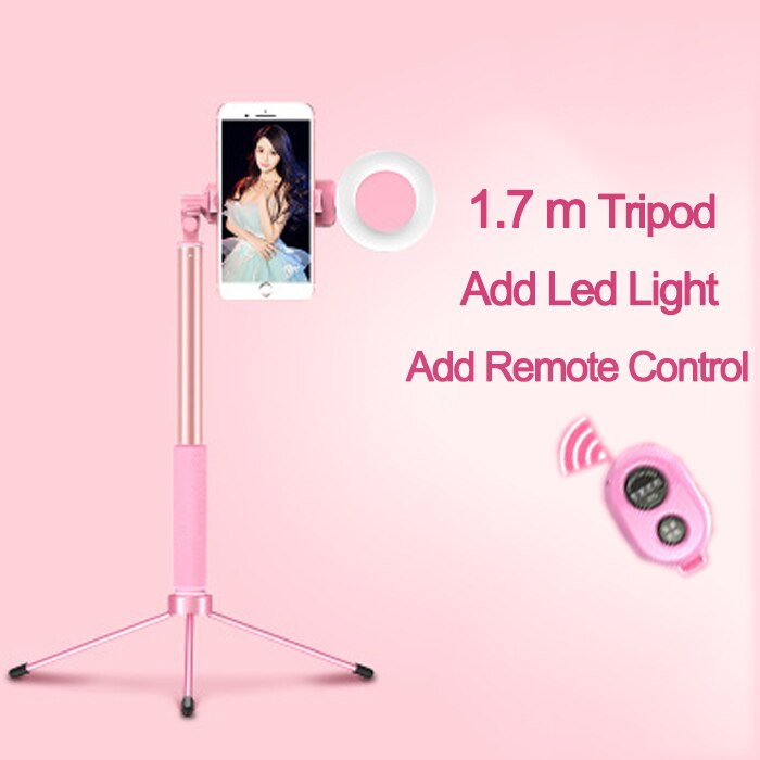 2019 new 1.7m Extendable live Tripod Selfie Stick LED Ring light Stand 4 in 1 With Monopod Phone