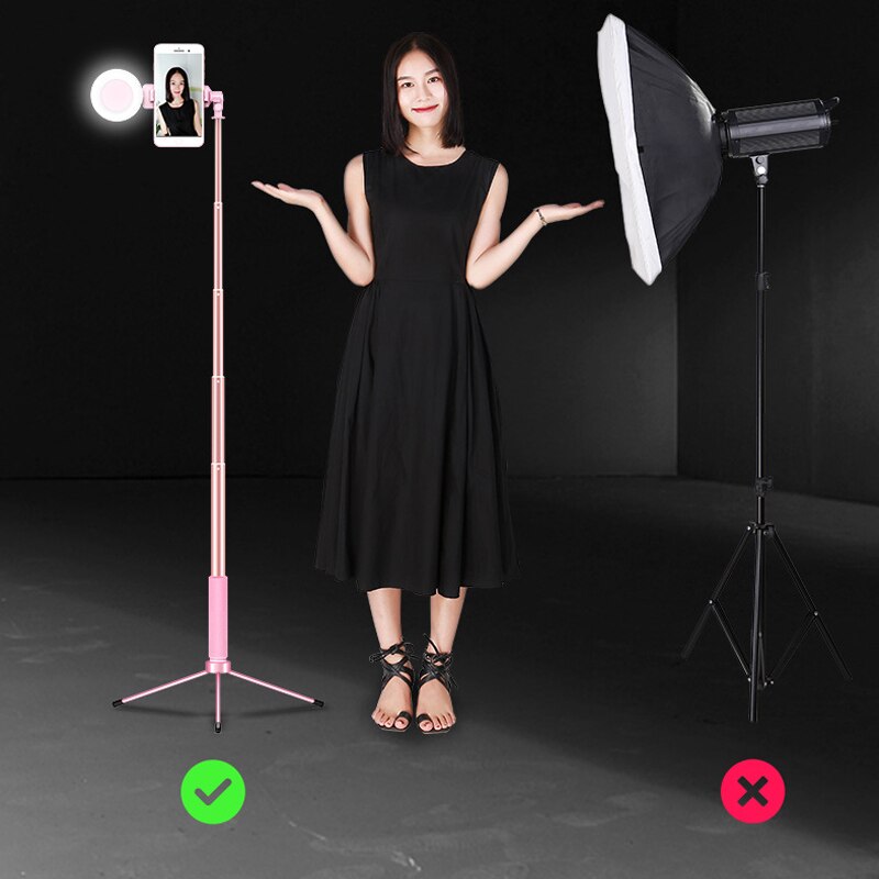 2019 new 1.7m Extendable live Tripod Selfie Stick LED Ring light Stand 4 in 1 With Monopod Phone