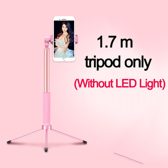 2019 new 1.7m Extendable live Tripod Selfie Stick LED Ring light Stand 4 in 1 With Monopod Phone