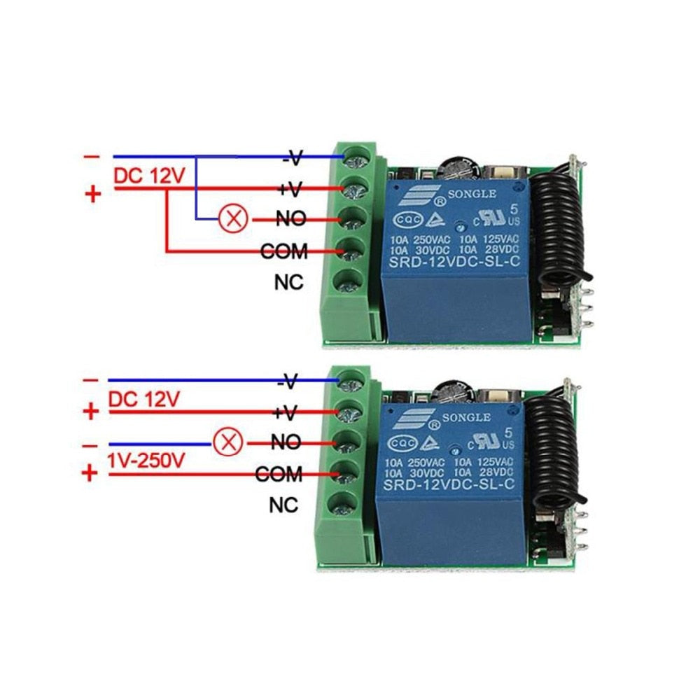 433 Mhz Universal Wireless Remote Control Switch DC 12V 1CH Relay Receiver Module and RF Transmitter