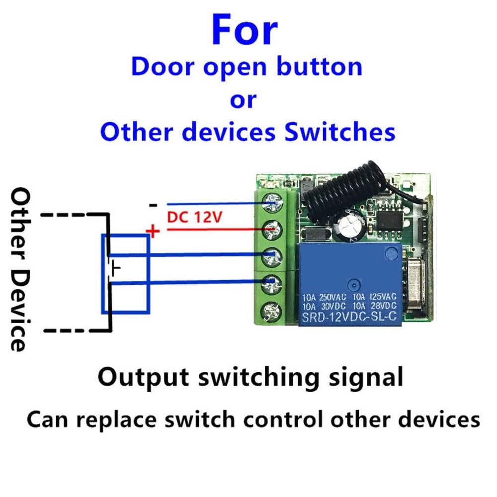 433 Mhz Universal Wireless Remote Control Switch DC 12V 1CH Relay Receiver Module and RF Transmitter