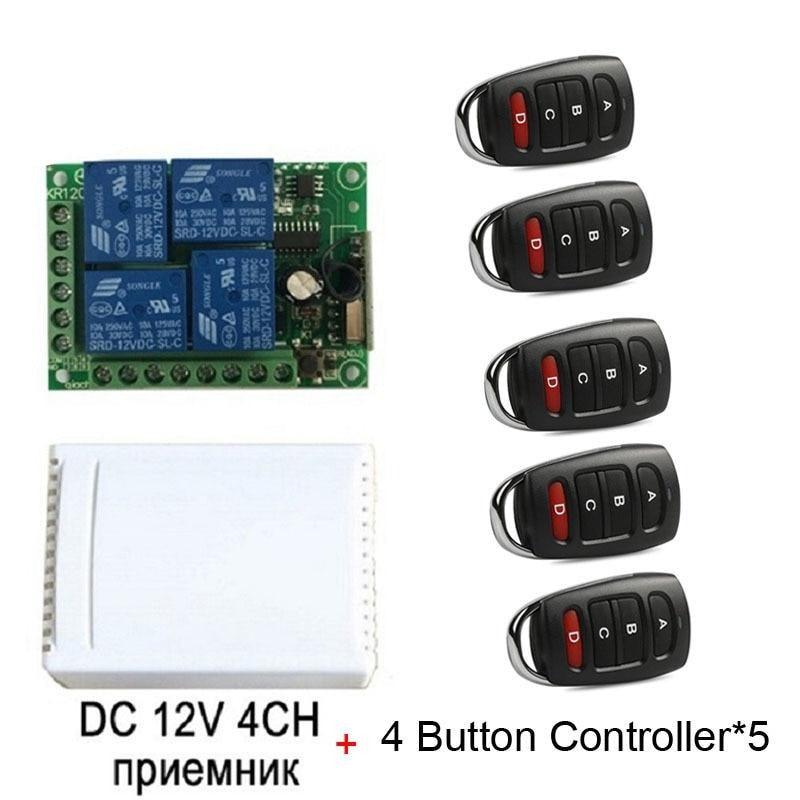 433MHz Universal Wireless Remote Control DC 12V 4CH Relay Receiver Module RF Switch 4 Button Remote Control